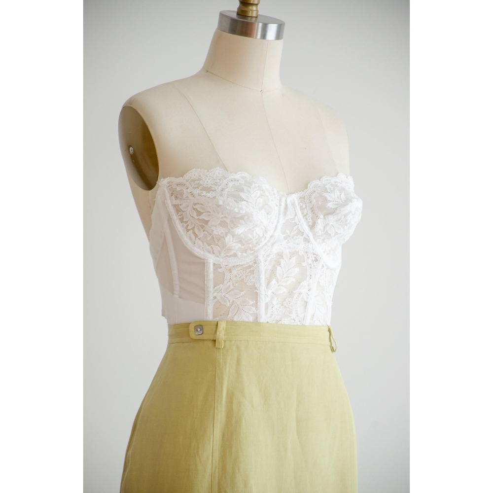 Ann Pinkerton Mini Skirt Vintage 90s Silk Linen M Green Chartreuse Pockets - Picture 4 of 5